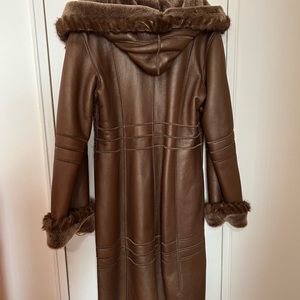 Genuine shearling hooded long coat XL.